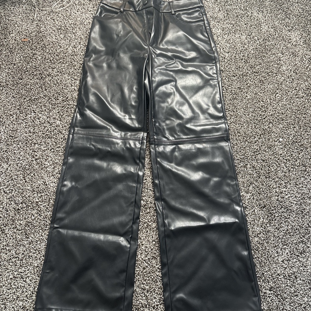 SHEIN Black Faux Leather Flare Pants